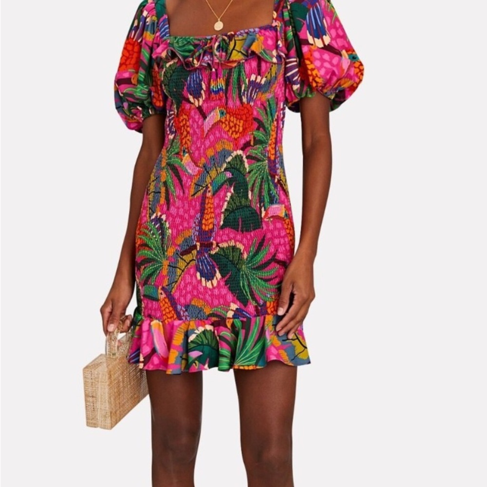 EUC FARM Rio toucan Puff Sleeve Dress Sz S